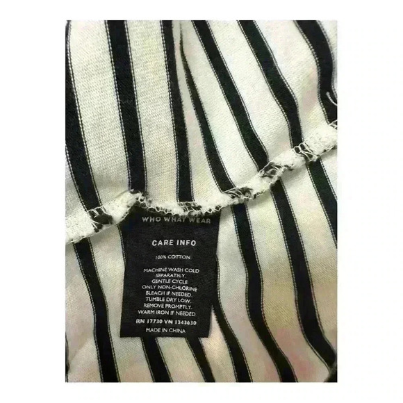 Who What Wear Long Sleeve Black White Nautical Striped Shirt Button Detail, S - Picture 4 of 6